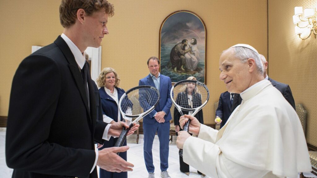 No. 1 player Jannik Sinner gives Pope Leo XIV racket on Italian Open off day : NPR