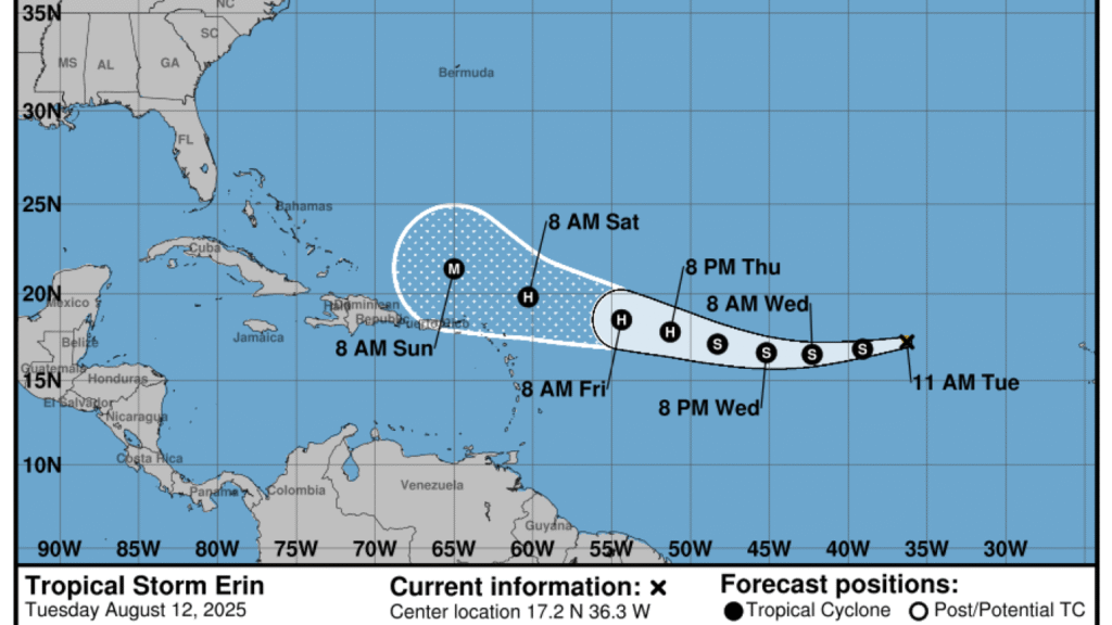 Tropical Storm Erin could be first Atlantic hurricane of 2025 : NPR